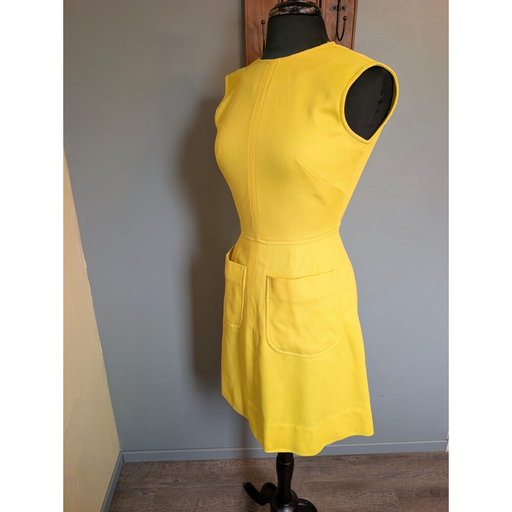 60s Yellow Mod Dress, Vintage Sleeveless Dress